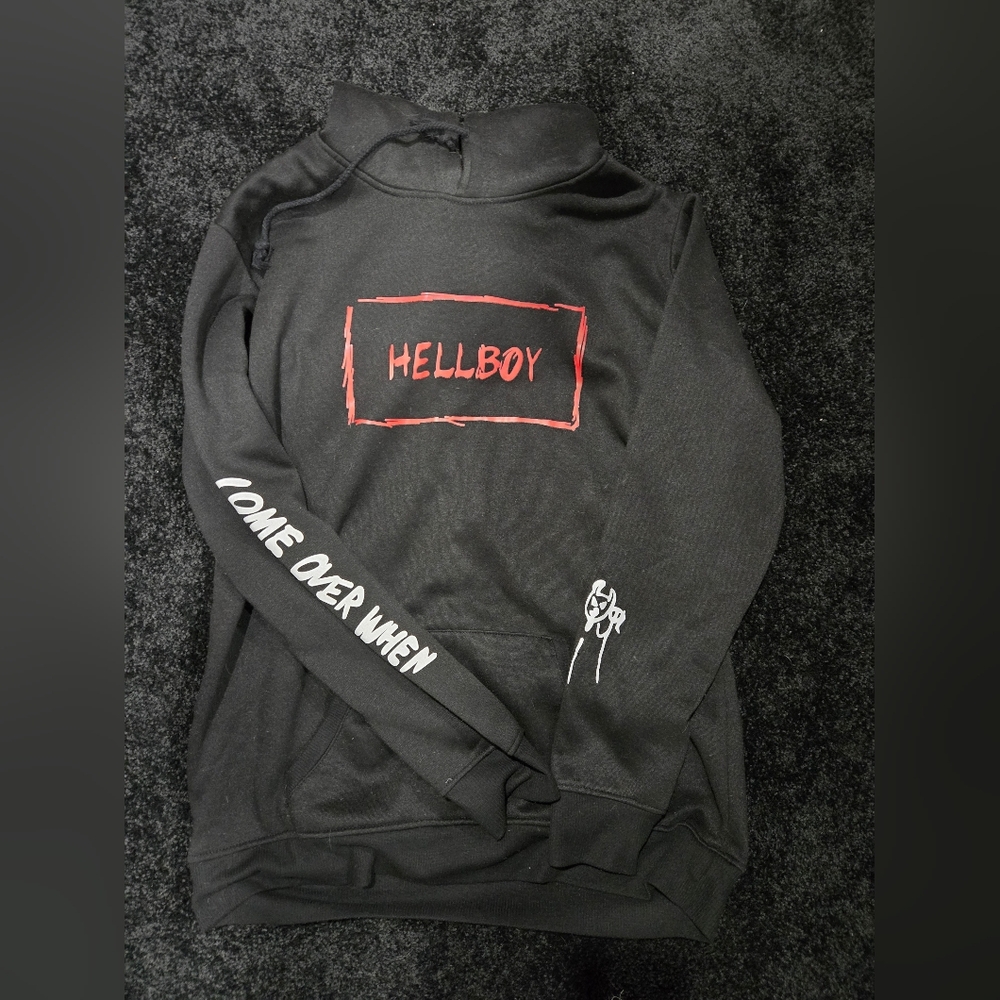 Black Hoodie with Red and White Graphics